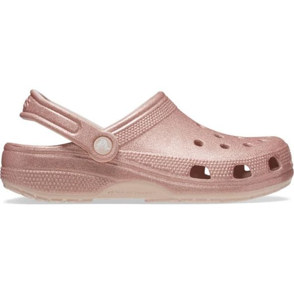 Kapcie CROCS CLASSIC GLITTER CLOG Rose. Czerwone obuwie domowe Crocs, bez wzorów, z gumy, bez zapięcia. Za 199.99 zł.