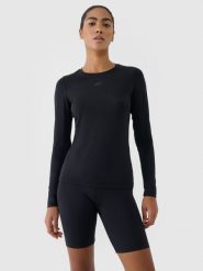 4F Longsleeve treningowy szybkoschnący damski - czarny XS. Czarne koszulki sportowe 4f, bez wzorów, z dzianiny, bez ramiączek, na fitness i siłownię. W wyprzedaży za 59.99 zł.