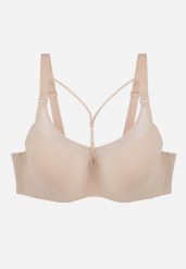 Jasnobeżowy Biustonosz z Ozdobną Siateczką i Paseczkami przy Dekolcie Anesa. Brązowe biustonosze Born2be, bez wzorów. Za 59.99 zł.