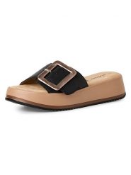 S.Oliver Skórzane klapki w kolorze czarnym rozmiar: 37. Czarne klapki S.Oliver, bez wzorów, z otwartym noskiem, bez obcasa, na platformie. Za 173.99 zł.