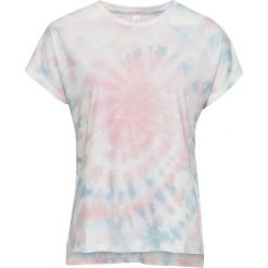 T-shirt batikowy bonprix jasnoróżowo-niebieski z nadrukiem. Czerwone t-shirty bonprix, z aplikacjami, bez kołnierzyka, bez ramiączek. Za 44.99 zł.