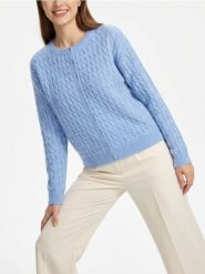 Kardigan z dekoracyjnym splotem - niebieski. Niebieskie kardigany Sinsay, l, bez wzorów, ze splotem. Za 49.99 zł.