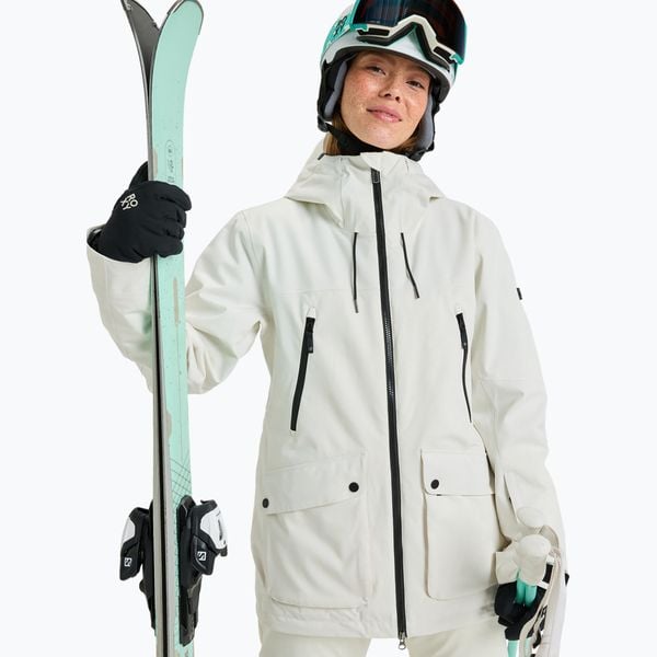Kurtka snowboardowa damska ROXY Stated. Białe kurtki narciarskie Roxy, l, bez wzorów, z materiału, bez kaptura, snowboardowy. Za 949.99 zł.