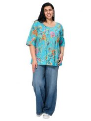 Aller Simplement Bluzka w kolorze turkusowym ze wzorem rozmiar: 54-58. Niebieskie bluzki Aller Simplement, bez wzorów, z bawełny, klasyczne, bez kołnierzyka, bez ramiączek. Za 69.99 zł.