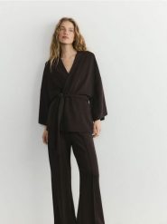 Bluza kimono z modalem - ciemnobrązowy. Brązowe bluzy Reserved, l, bez wzorów, z dzianiny, bez kaptura. Za 139.99 zł.