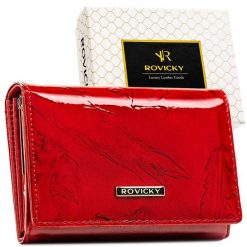 Lakierowany czerwony portfel damski skórzany średniej wielkości RFID Rovicky RPN-30-YM. Czerwone portfele ROVICKY, bez wzorów, z lakierowanej skóry. Za 69.99 zł.