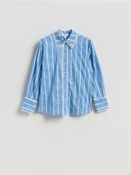 Koszula w paski - jasnoniebieski. Niebieskie koszule Reserved, l, bez wzorów, z bawełny, bez kołnierzyka, bez ramiączek. Za 159.99 zł.