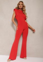 Czerwony Elegancki Kombinezon z Odkrytymi Plecami Zapinany na Guziki Formina. Czerwone sukienki Renee, na co dzień, m, bez wzorów, eleganckie, bez kołnierzyka, bez ramiączek, kopertowe. Za 89.99 zł.
