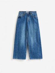 Jeansy wide leg z przeszyciem - granatowy. Niebieskie jeansy Reserved, bez wzorów. Za 139.99 zł.