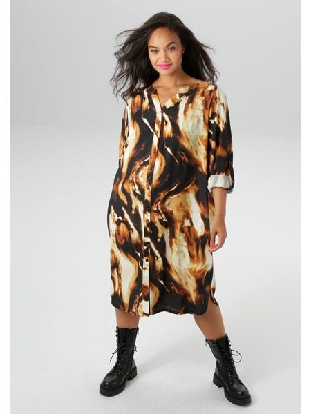 Aniston Sukienka w kolorze czarno-jasnobrązowym rozmiar: 48. Brązowe sukienki Aniston, bez wzorów, z wiskozy, bez kołnierzyka, bez ramiączek, midi. Za 78.66 zł.