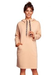 Be Wear Sukienka w kolorze beżowym rozmiar: L. Brązowe sukienki Be Wear, na co dzień, l, bez wzorów, bez kołnierzyka, bez ramiączek, mini, proste. Za 265.45 zł.