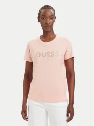Guess T-Shirt W6GI15 K3035 Koralowy Regular Fit. Pomarańczowe t-shirty Guess, m, z aplikacjami, z bawełny, bez kołnierzyka, bez ramiączek. Za 138.99 zł.