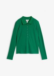 Prążkowana koszulka polo. Zielone bluzki bonprix, bez wzorów, prążkowane, bez kołnierzyka, bez ramiączek. Za 74.99 zł.
