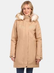 Kilpi Płaszcz zimowy "Peru" w kolorze beżowym rozmiar: 38. Brązowe płaszcze Kilpi, na zimę, m, bez wzorów, z puchu, bez kaptura. Za 422.05 zł.