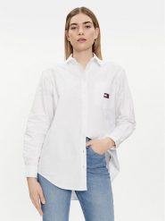 Tommy Jeans Koszula Badge DW0DW17807 Biały Relaxed Fit. Białe koszule Tommy Jeans, xl, bez wzorów, z bawełny, bez kołnierzyka, bez ramiączek. Za 239.99 zł.