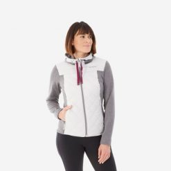 Bluza turystyczna damska Quechua NH100 Hybrid. Szare bluzy QUECHUA, l, bez wzorów, z dzianiny, bez kaptura. W wyprzedaży za 79.99 zł.