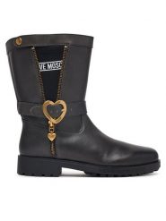 LOVE MOSCHINO Botki JA24174G0PIJ100A Czarny. Czarne botki Love Moschino, bez wzorów, ze skóry, bez obcasa, na płaskiej podeszwie, bez zapięcia. Za 1,299.00 zł.