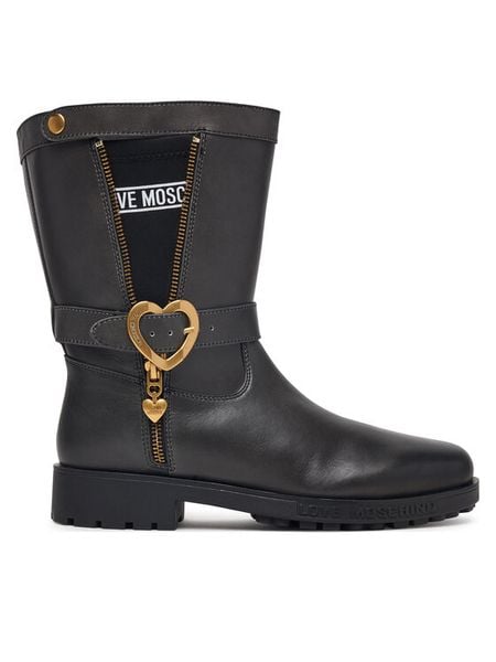LOVE MOSCHINO Botki JA24174G0PIJ100A Czarny. Czarne botki Love Moschino, bez wzorów, ze skóry, bez obcasa, na płaskiej podeszwie, bez zapięcia. Za 1,299.00 zł.