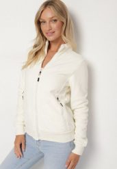 Biały Polar Bluza Rozpinana z Bawełną Nerrive. Białe bluzy Born2be, l, bez wzorów, z bawełny, bez kaptura. Za 89.99 zł.