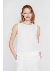 Le Jardin du Lin Lniany top w kolorze białym rozmiar: 36. Białe topy Le jardin du lin, bez wzorów, ze lnu, bez kołnierzyka, bez ramiączek. Za 100.99 zł.