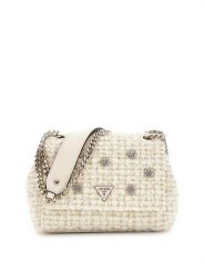 Guess Torebka Everlee HWAT86 79210 Beżowy. Brązowe listonoszki Guess, z aplikacjami, z materiału, bez dodatków. Za 639.99 zł.