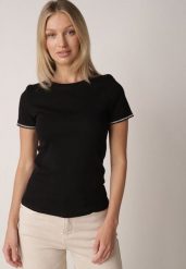 Czarny Bawełniany T-shirt z Cyrkoniami przy Rękawach Pronolea. Czarne t-shirty Born2be, m, z aplikacjami, z bawełny, bez kołnierzyka, bez ramiączek. Za 59.99 zł.