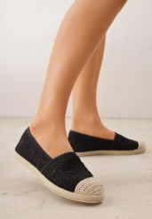 Czarne Koronkowe Espadryle z Plecionką na Nosku Zynava. Czarne espadryle Born2be, bez wzorów, z jeansu, bez obcasa, bez zapięcia. Za 69.99 zł.
