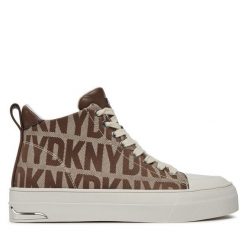 Trampki DKNY. Brązowe trampki DKNY, bez wzorów, bez zapięcia. Za 359.99 zł.