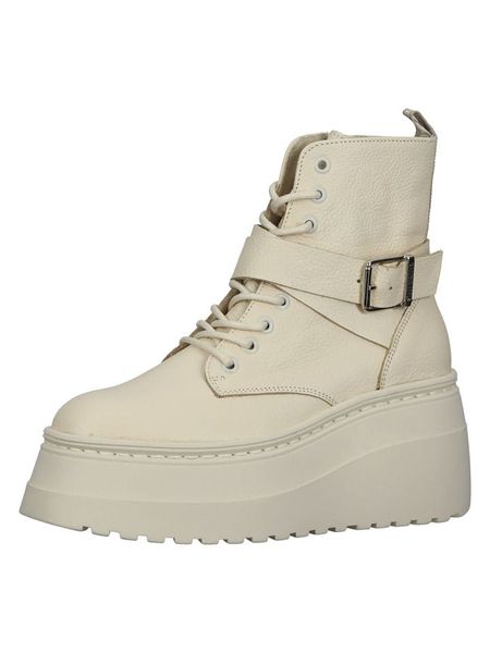 Steve Madden Skórzane botki w kolorze kremowym rozmiar: 41. Brązowe botki Steve Madden, bez wzorów, bez obcasa, na koturnie, bez zapięcia. Za 304.99 zł.