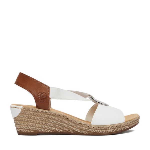 Sandały Rieker. Białe sandały Rieker, bez wzorów, bez obcasa, na koturnie, bez zapięcia. Za 299.99 zł.