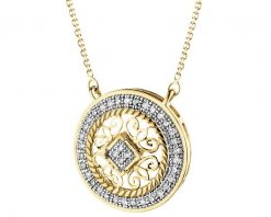 Naszyjnik z żółtego złota z diamentami - rozeta - 0,10 ct - próba 585. Żółte naszyjniki Apart, z diamentem, złote. Za 3,090.00 zł.