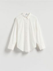 Bawełniana koszula - złamana biel. Koszule Reserved, l, bez wzorów, z bawełny, bez kołnierzyka, bez ramiączek. Za 139.99 zł.