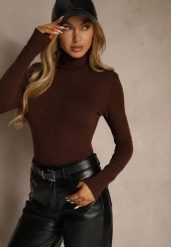 Brązowy Golf z Bawełną w Klasycznym Stylu Reiredia. Brązowe golfy Renee, bez wzorów, z bawełny, bez ramiączek. Za 59.99 zł.