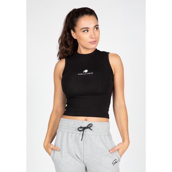 Livonia Crop Top - Czarny. Czarne topy GORILLA WEAR, xs, bez wzorów, bez kołnierzyka, bez ramiączek. Za 118.00 zł.