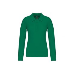Damska koszulka polo pique z długim rękawem Kariban. Zielone bluzki KARIBAN, bez wzorów, bez kołnierzyka, bez ramiączek. Za 128.50 zł.