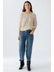 Oui Sweter w kolorze beżowym rozmiar: 44. Brązowe swetry Oui, z aplikacjami, z wełny, bez ramiączek. Za 250.35 zł.