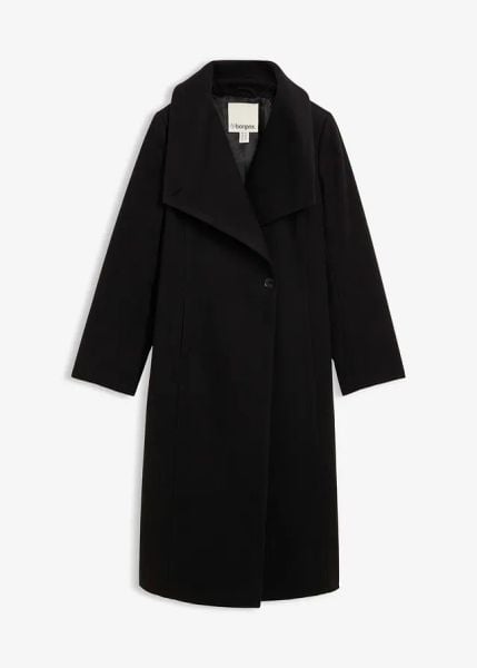 Płaszcz z imitacji wełny. Czarne płaszcze bonprix, bez wzorów, z wełny, bez kaptura. Za 379.99 zł.