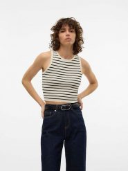 Vero Moda Top "Ginny" w kolorze kremowo-czarnym rozmiar: XL. Brązowe topy Vero Moda, xl, bez wzorów, bez kołnierzyka, bez ramiączek. Za 57.20 zł.