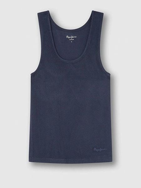 Pepe Jeans Top w kolorze granatowym rozmiar: M. Niebieskie topy Pepe Jeans, m, bez wzorów, z jeansu, bez kołnierzyka, bez ramiączek. Za 109.26 zł.