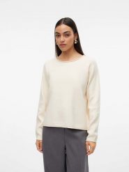 Vero Moda Sweter "Gold" w kolorze kremowym rozmiar: XS. Brązowe swetry Vero Moda, xs, bez wzorów, ze splotem, bez ramiączek. Za 94.95 zł.