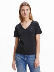TOMMY JEANS Koszulka w kolorze czarnym rozmiar: XS. Czarne bluzki Tommy Jeans, xs, bez wzorów, z bawełny, bez kołnierzyka, bez ramiączek. Za 169.45 zł.