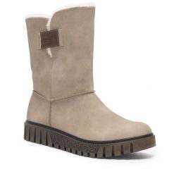 Botki Rieker. Brązowe botki Rieker, bez wzorów, bez obcasa, na płaskiej podeszwie, bez zapięcia. Za 233.99 zł.