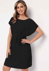 Czarna Plisowana Sukienka z Paskiem w Talii Tiagena. Czarne sukienki Born2be, na imprezę, na lato, s, bez wzorów, eleganckie, bez kołnierzyka, bez ramiączek, mini. Za 54.99 zł.