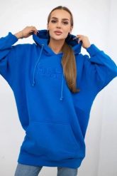 Bluza ocieplana z haftowanym napisem oversize chabrowa. Niebieskie bluzy KESI, l, bez wzorów, z bawełny, bez kaptura. Za 238.37 zł.