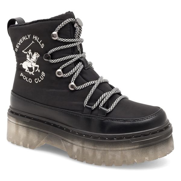 Botki Beverly Hills Polo Club. Czarne botki Beverly Hills Polo Club, bez wzorów, bez obcasa, na płaskiej podeszwie, bez zapięcia. Za 149.99 zł.