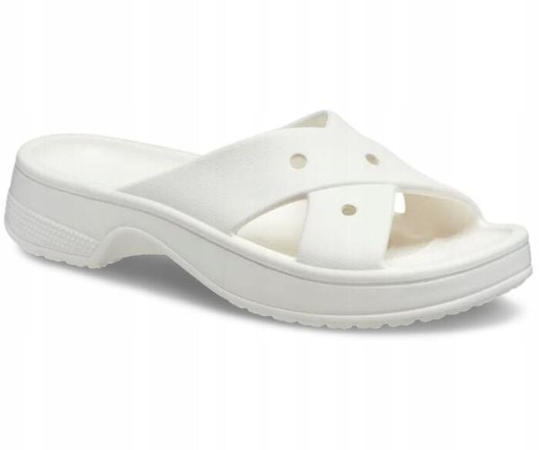 Klapki Dla Dorosłych Crocs Womens Cross Strap. Białe klapki Crocs, bez wzorów, z materiału, bez obcasa. Za 159.99 zł.