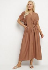 Brązowa Wiskozowa Sukienka Pudełkowa z Cienkim Paskiem i Kieszeniami Lumivorae. Brązowe sukienki Born2be, na co dzień, plus size, bez wzorów, z wiskozy, eleganckie, bez kołnierzyka, plus size, bez ramiączek, maxi, proste. Za 84.99 zł.