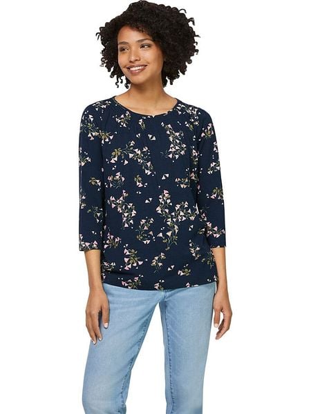 Heine Koszulka w kolorze granatowym ze wzorem rozmiar: 44. Niebieskie bluzki Heine, bez wzorów, bez kołnierzyka, bez ramiączek. Za 61.31 zł.