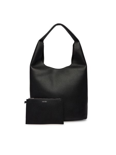 Calvin Klein Torebka Slouchy Pebble Medium Bag LV04F3596G Czarny. Czarne shopper Calvin Klein, bez wzorów, ze skóry, bez dodatków. Za 389.99 zł.