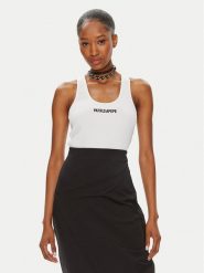 Patrizia Pepe Top 8M1617/J216-W103 Biały Slim Fit. Białe topy Patrizia Pepe, m, bez wzorów, z bawełny, bez kołnierzyka, bez ramiączek. Za 366.28 zł.